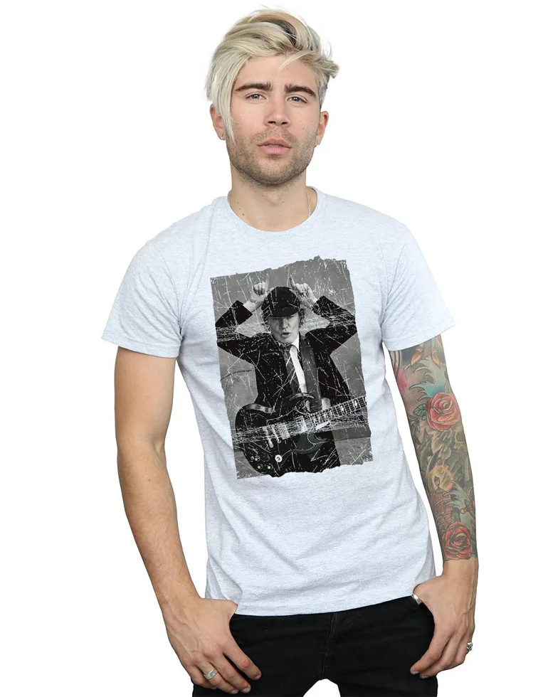 AC/DC Mens Angus Young Distressed Photo T-Shirt - Sports Grey - 1