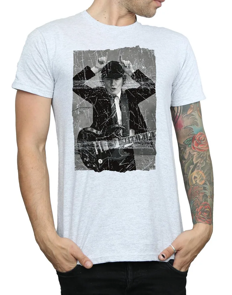AC/DC Mens Angus Young Distressed Photo T-Shirt - Sports Grey - 2