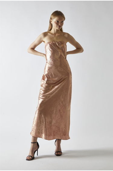 Copper-Metallic Strapless Dress
