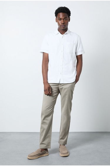 Pale Grey Cotton Linen Slim Fit Trousers