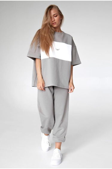 Mad Girls Painted Gray Embroidered T-Shirt