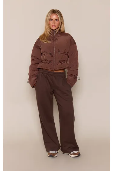 Petite Deep Chocolate Elasticated Waist Puffer Jacket