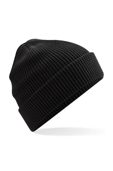Beechfield Cuffed Organic Cotton Waffle Beanie - Black