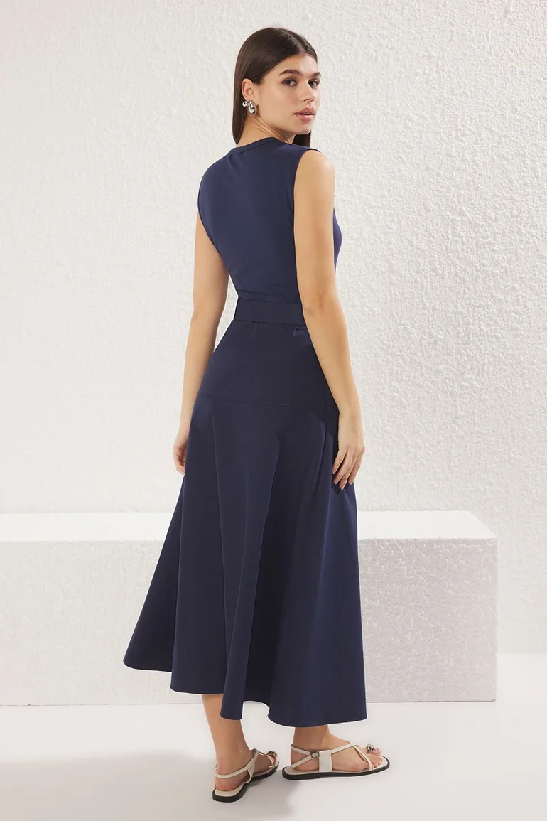Navy Blue Belted A-Line Gabardine Woven Dress Trendyol : Day Dresses : VogaCloset Oman Navy Blue Belted A-Line Gabardine Woven Dress Trendyol : Day Dresses : VogaCloset Oman