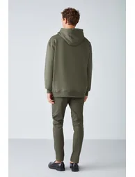 GRIMELANGE EPIC Men's Organic Cotton Soft Embroidered Hooded Drawstring Regular Fit Khaki Sweatshirt - 4