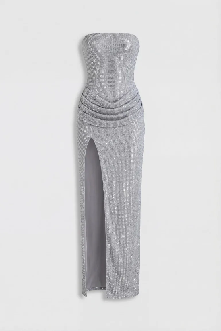 embellished bandeau cowl neck maxi dress in white Embellished Bandeau Cowl Neck Midi Dress in Ivory - 8