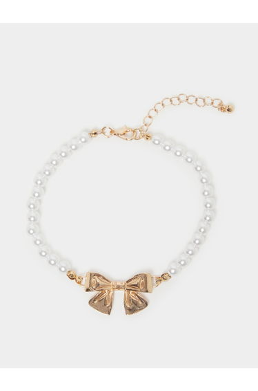 Pearl Anklet with Gold Bow