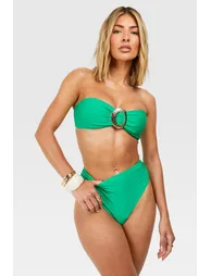 Gold Trim Bandeau High Waist Bikini Set
