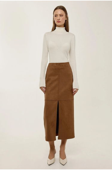 Midi Suede Skirt with Slit