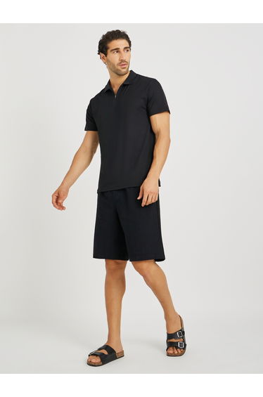Men Black Solid Drawstring Waist Bermuda Shorts