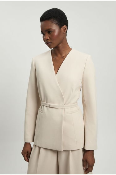 Compact Stretch Belted Tailored Jacket