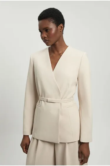 Compact Stretch Belted Tailored Jacket