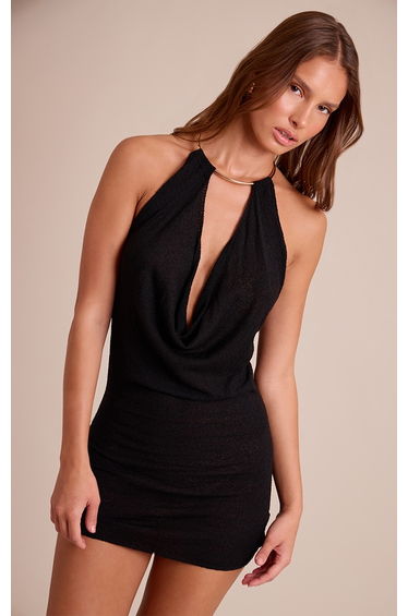 Black Gold Cuff Detail Knitted Mini Dress