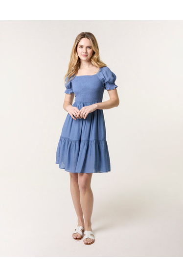 Shirred Puff Sleeve Mini Dress