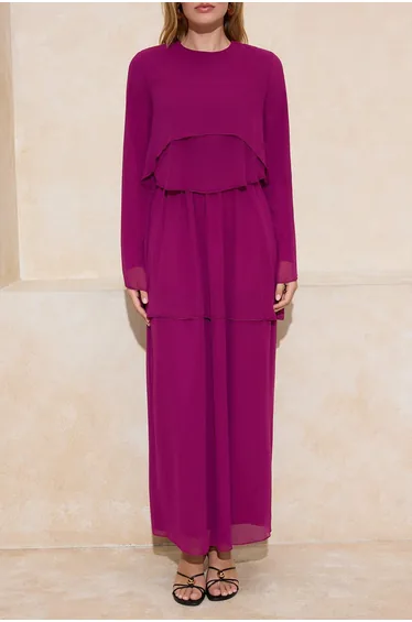 فستان ترينديول موديست شيفون أرجواني ماكسي على شكل حرف A بأكمام طويلة