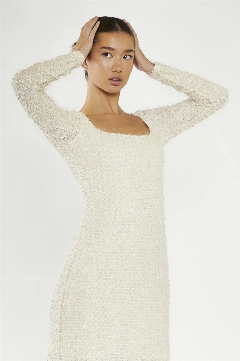 nude sequin strappy square neck bodycon dress Shop Nude Textured-Sequin Square-Neck Midaxi-Dress Online in Oman