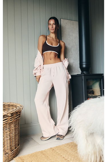 PLT Pink Interlock Button Up Wide Leg Joggers