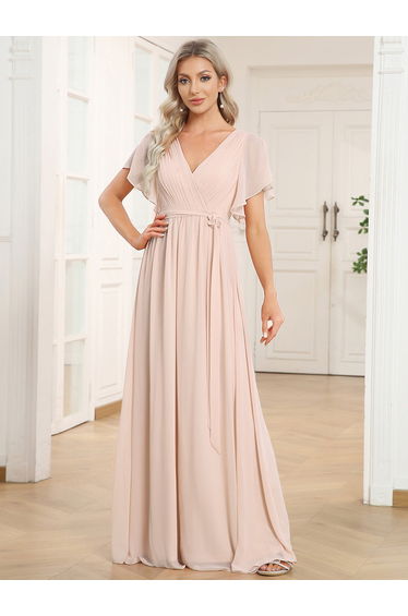 pretty LEORA|Plus Size Chiffon Tie-Waist Evening Dress