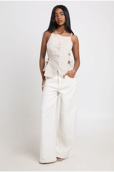 Tie Side Square Neck Waistcoat - beige