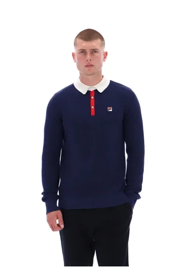 Nowell Waffle Knitted L/S Polo Fila Navy/ Gardenia/ Fila Red
