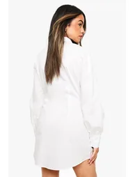 فستان قميص بتصميم لف - أبيض - 2