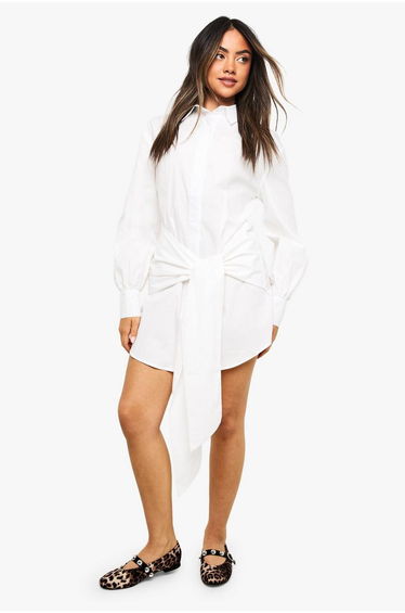 Wrap Shirt Dress - white