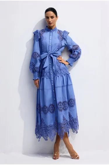 فستان بأكمام طويلة بدانتيل مطرز