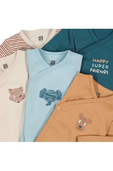 Pack of 5 Wrapover Bodysuits in Cotton