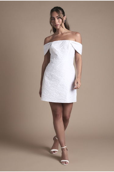 Off The Shoulder Jacquard Wedding Mini Dress