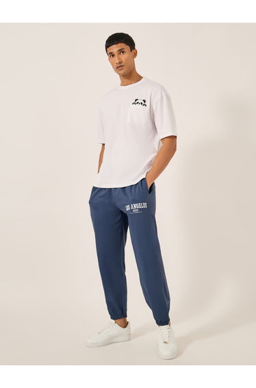 Embroidered Slogan Mid Rise Relaxed Fit Joggers