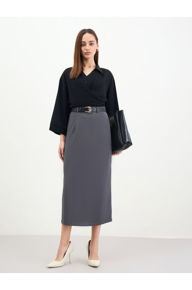 Women Grey A-Line Midi Skirt