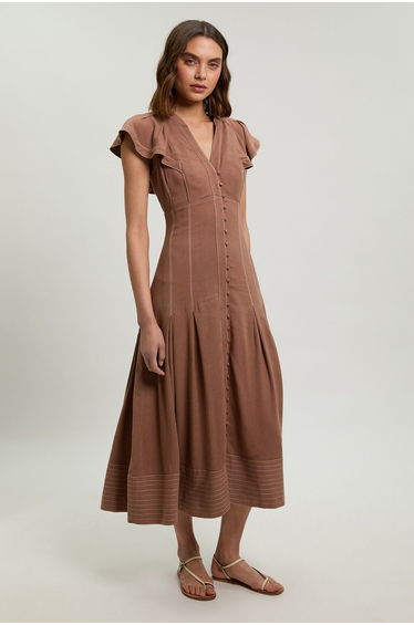 Contrast Topstitch Seam Detail Midi Dress