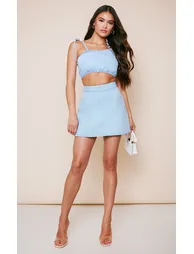 Light Blue Wash Ruched Detail Denim Bandeau Top - 2