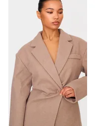 Brown Wool Look Cinched Blazer - 3