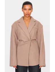 Brown Wool Look Cinched Blazer - 1