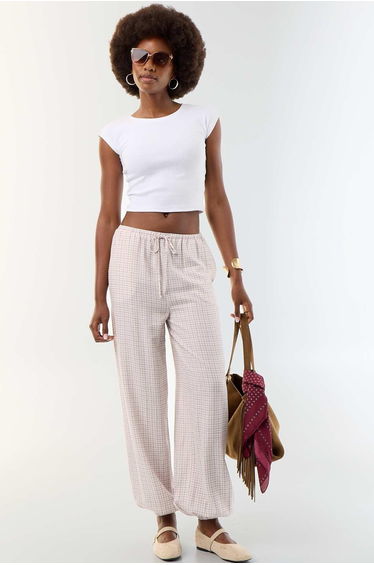 Solid Color Balloon Fit Trousers with 2 Pockets PURPLE