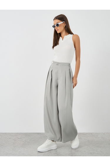 Striped Pleated Wide Leg Pants