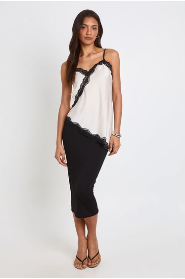 Tall Basic Solid Black High Waisted Midi Skirt - black