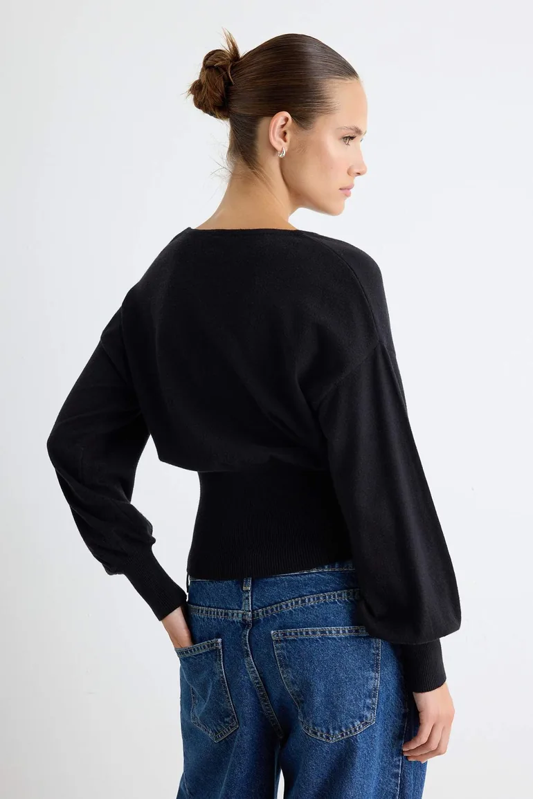 Wardrobe Essentials Black Waist-Situated Bluzan Soft Knitwear Sweater - 3