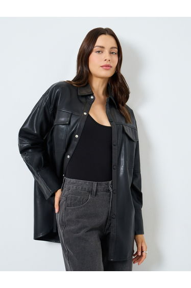 Longline Black Faux Leather Biker Jacket