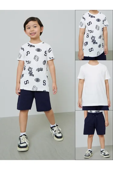 Kids Pack of 2 Printed T-Shirt and 1 Shorts Set