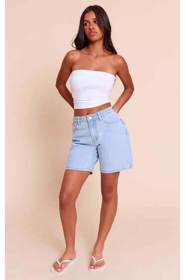 Petite Light Blue Low Rise Baggy Boyfriend Shorts