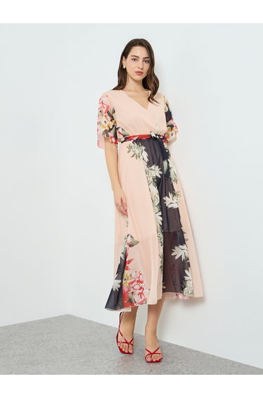 Women Floral Printed Fitted Waist Maxi Dress