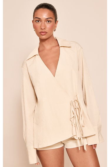 Stone Textured Wrap Tie Shirt