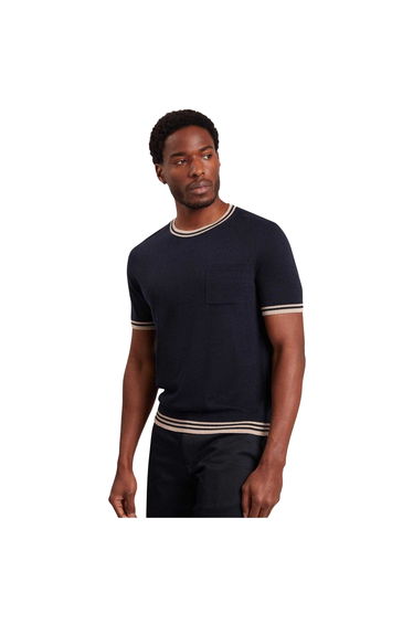 Ted Baker Mens Tipped Merino Wool Pocket Regular T-Shirt - Navy