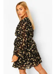 Plus Ruffle Hem Floral Mini Dress - black - 1