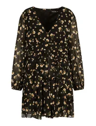 Plus Ruffle Hem Floral Mini Dress - black - 2
