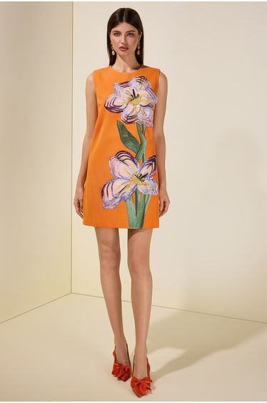 Appliquéd Round Neck Sleeveless Mini Dress