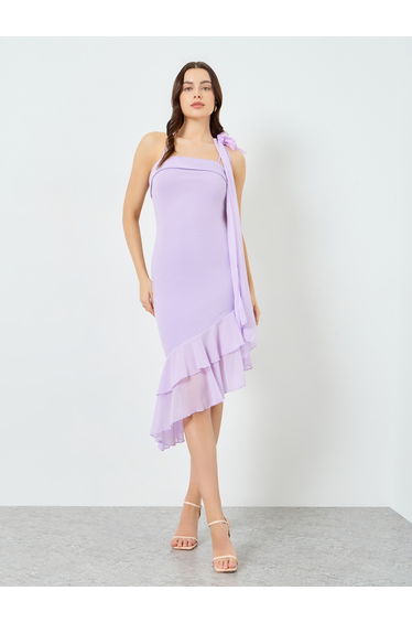Women Lilac Off Shoulder Big Knee-Length Dress