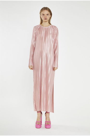 Pink-Plisse Maxi-Dress